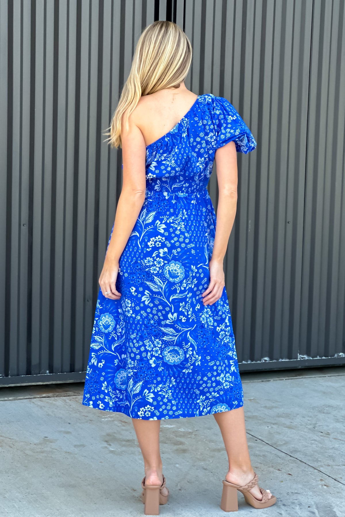 Bridgette One Shoulder Midi Dress : Blue