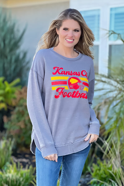 KC Football Helmet Double Edge Sweatshirt : Grey – TeaElla