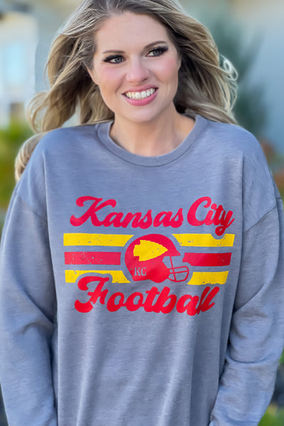 KC Football Helmet Double Edge Sweatshirt : Grey – TeaElla