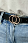 Kennedy Double Circle Faux Leather Belt : Black/Gold