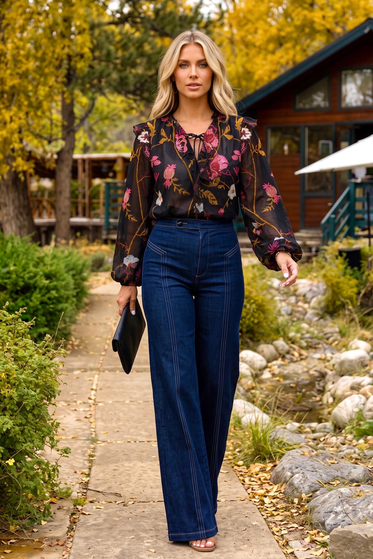 Tribal Hesper Long Sleeve Blouse with Frill : Black