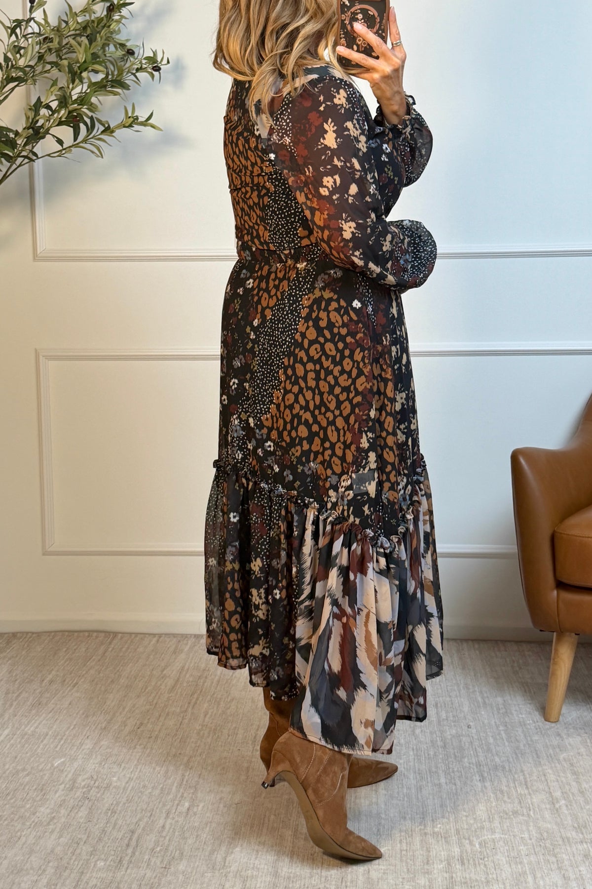 Tribal Almeria Mixed Print Dress : Rustic Brown