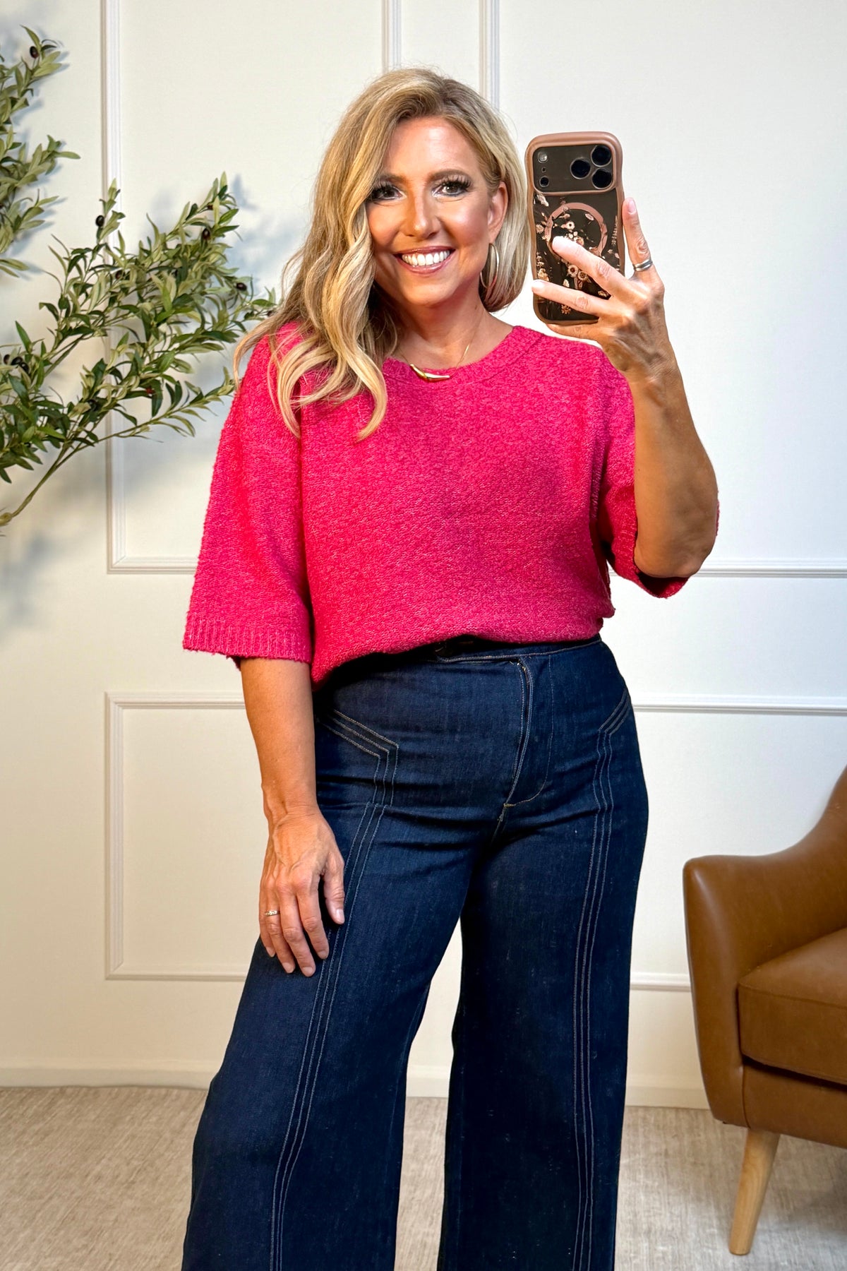 Runa 3/4 Sleeve Sweater : Fuchsia