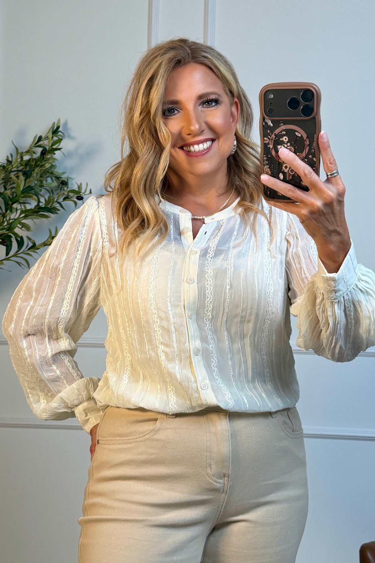 Basilia Sequin Accent Blouse : Off White