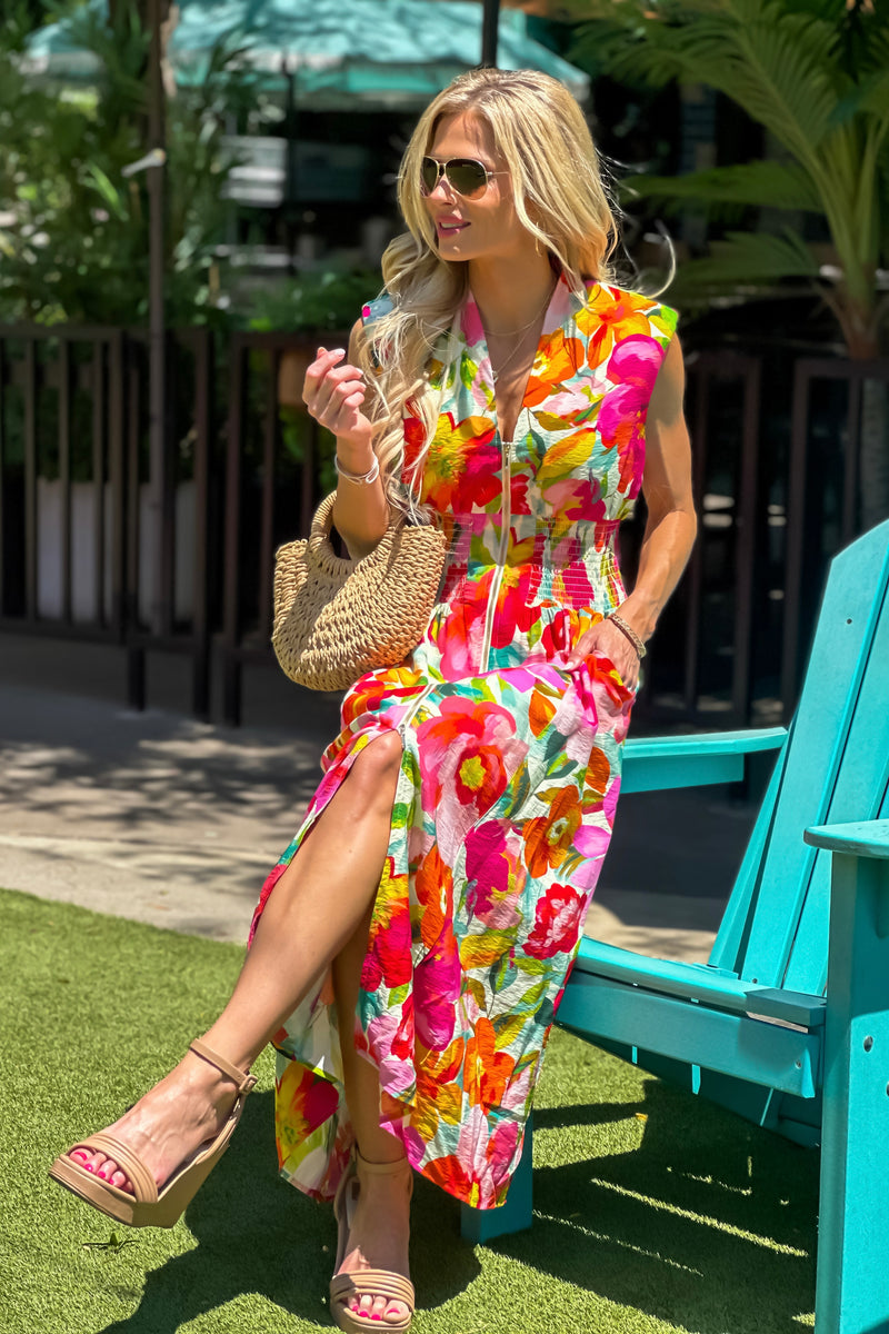 Esti Zip Front Sleeveless Dress : Multi
