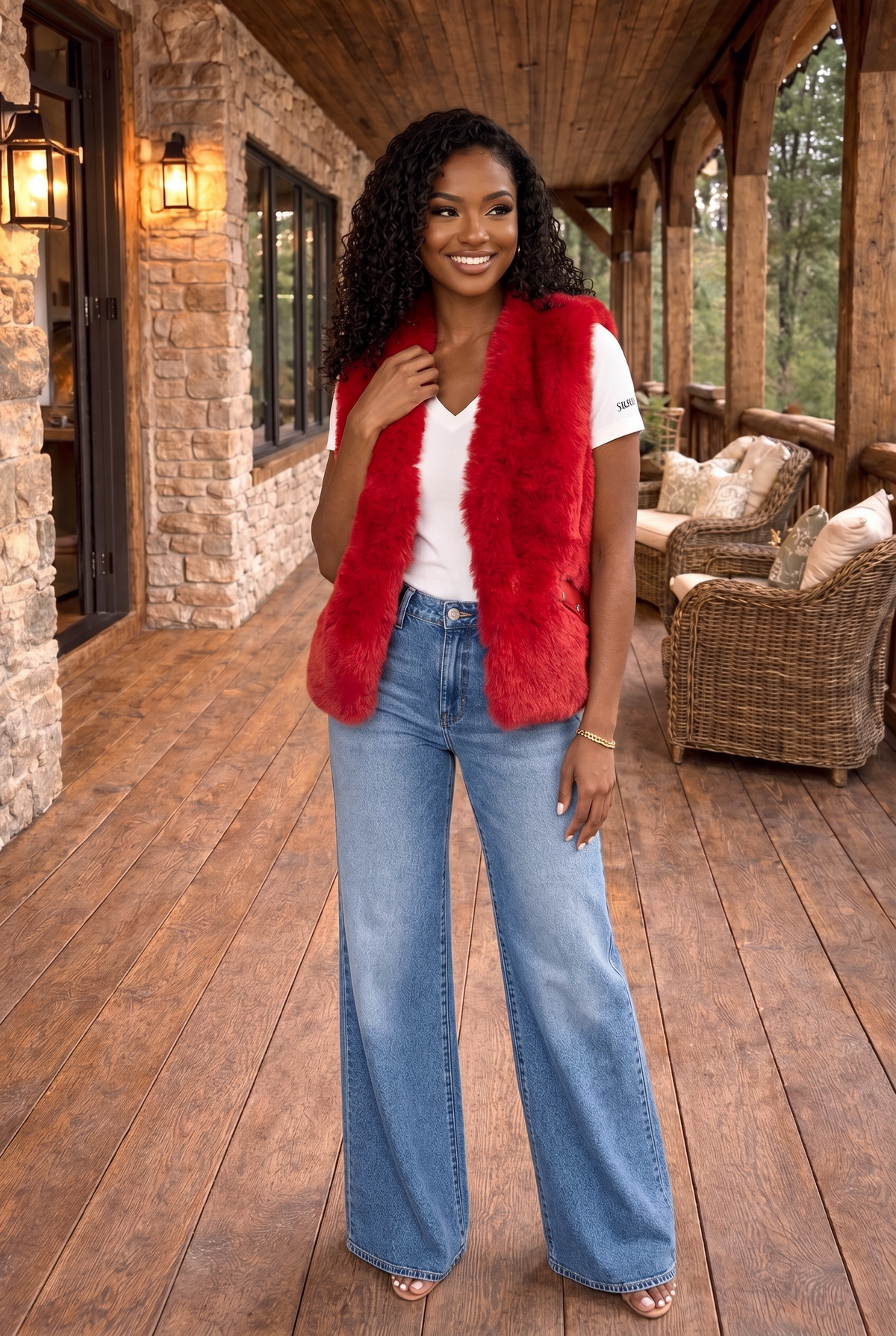 Scarlett Faux Fur Vest : Red