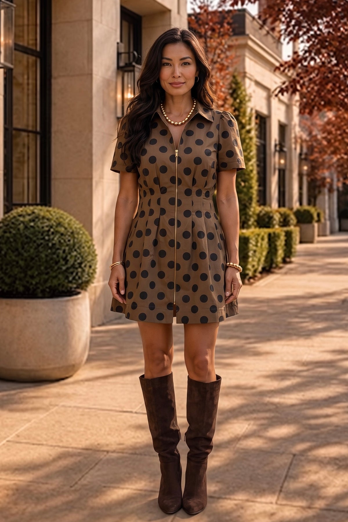 Stella Polka Dot Dress : Brown