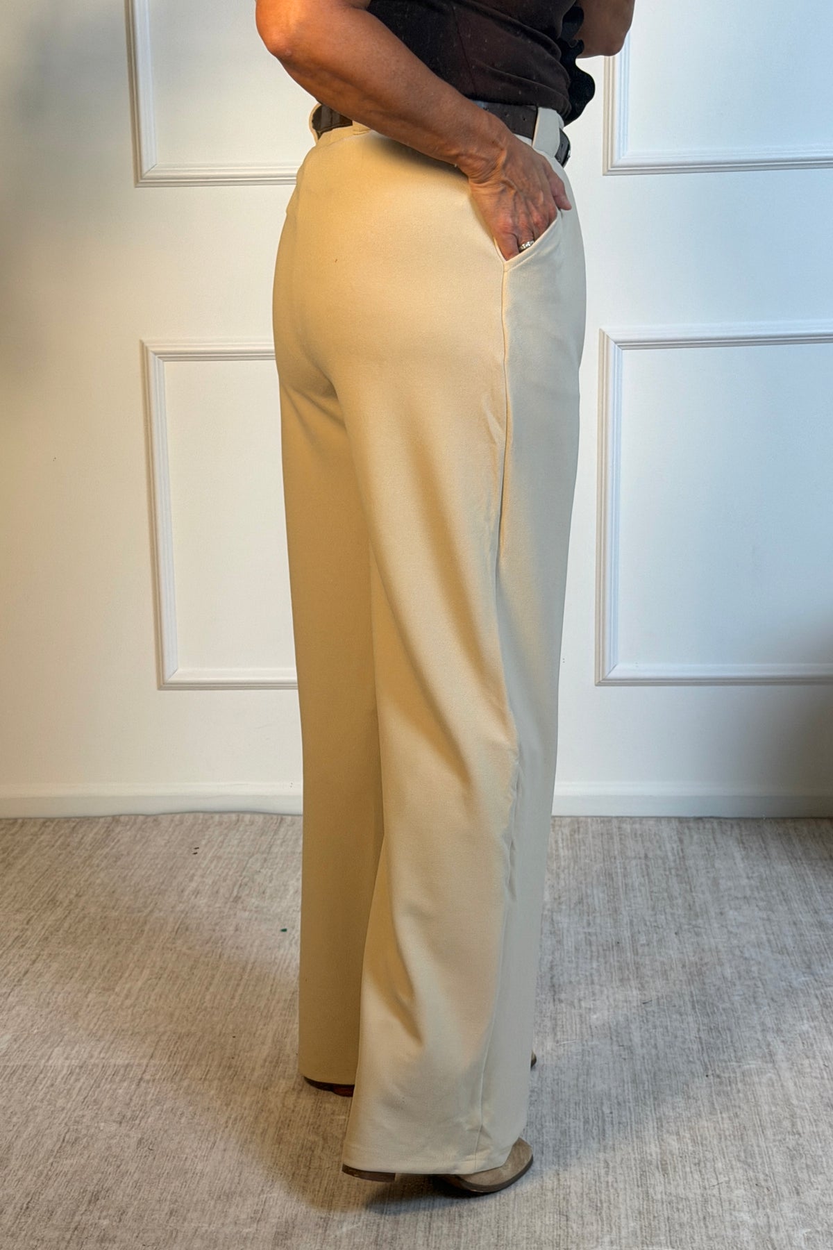 Kalani High Waisted Wide Leg Pants : Beige