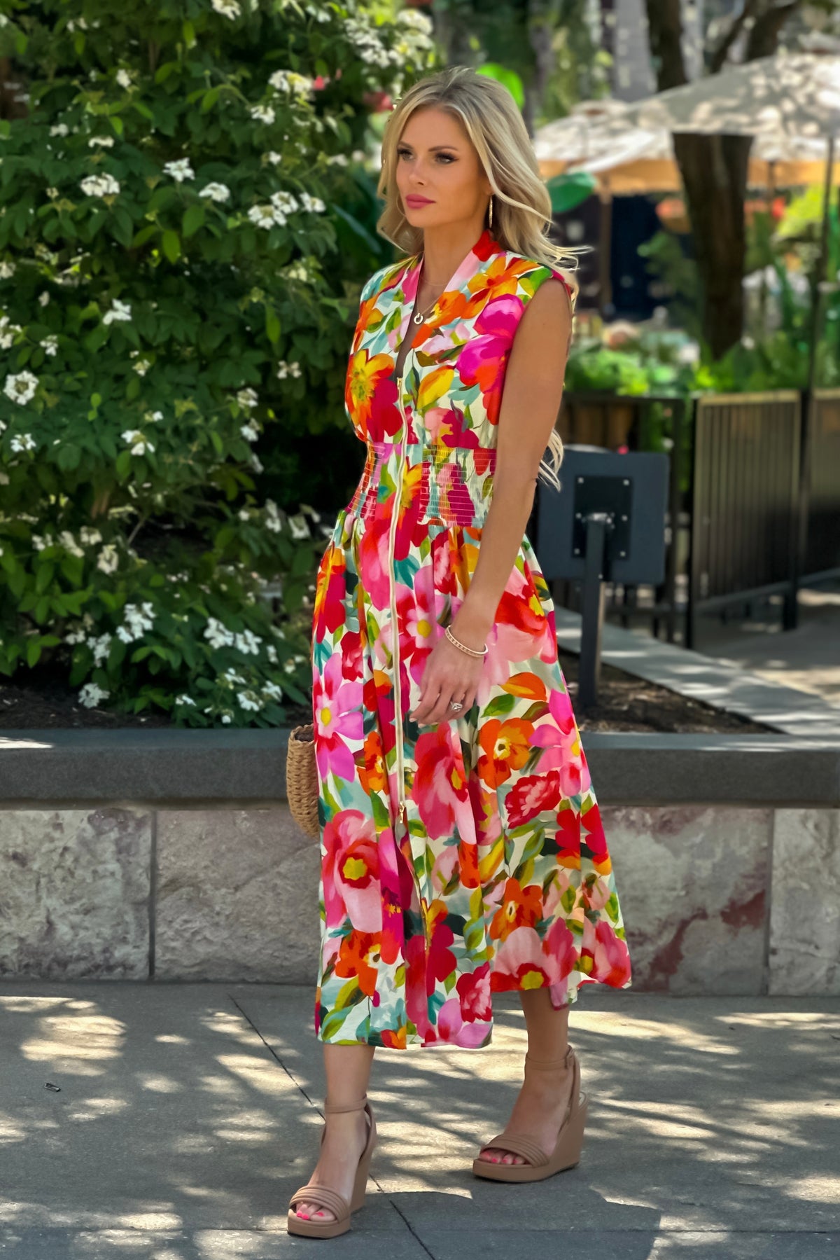 Esti Zip Front Sleeveless Dress : Multi