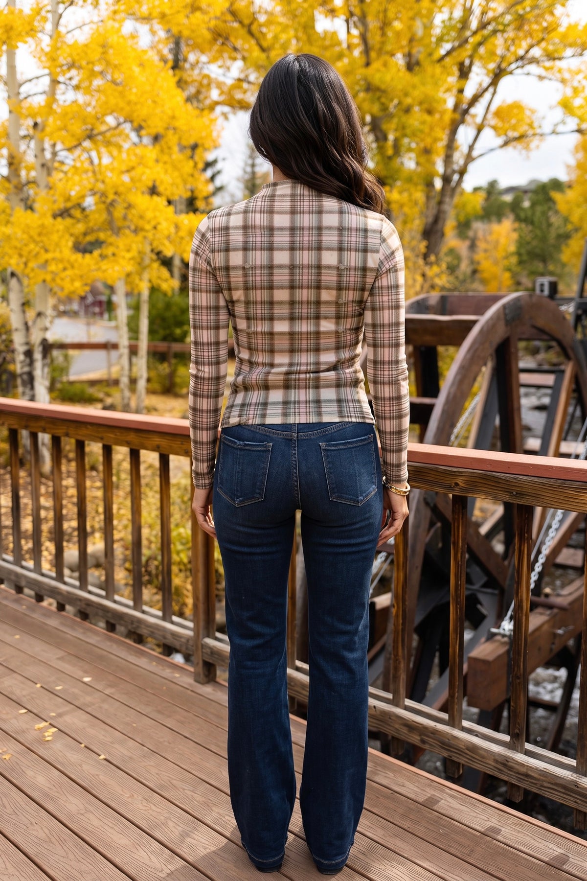 Posie Plaid Mock Neck Mesh Top : Stone