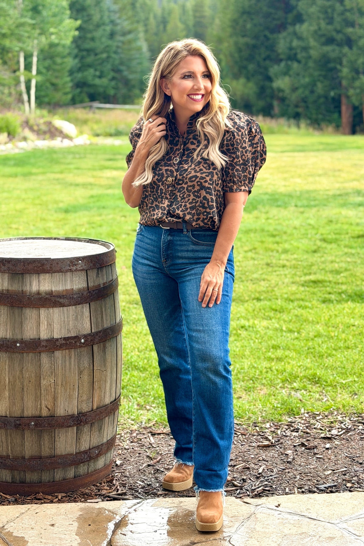 Evita Animal Print Top : Camel