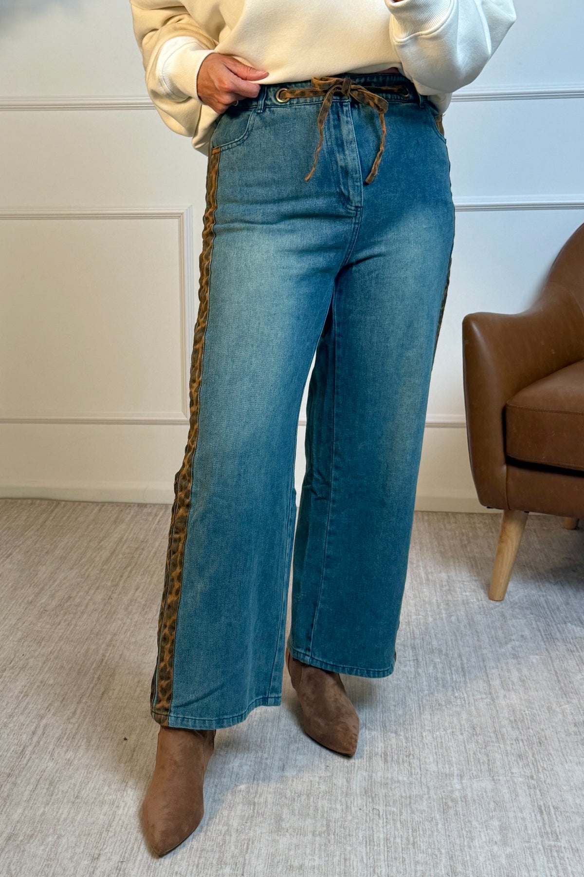 Jodifl Afton Side Striped Animal Print Jeans : Denim