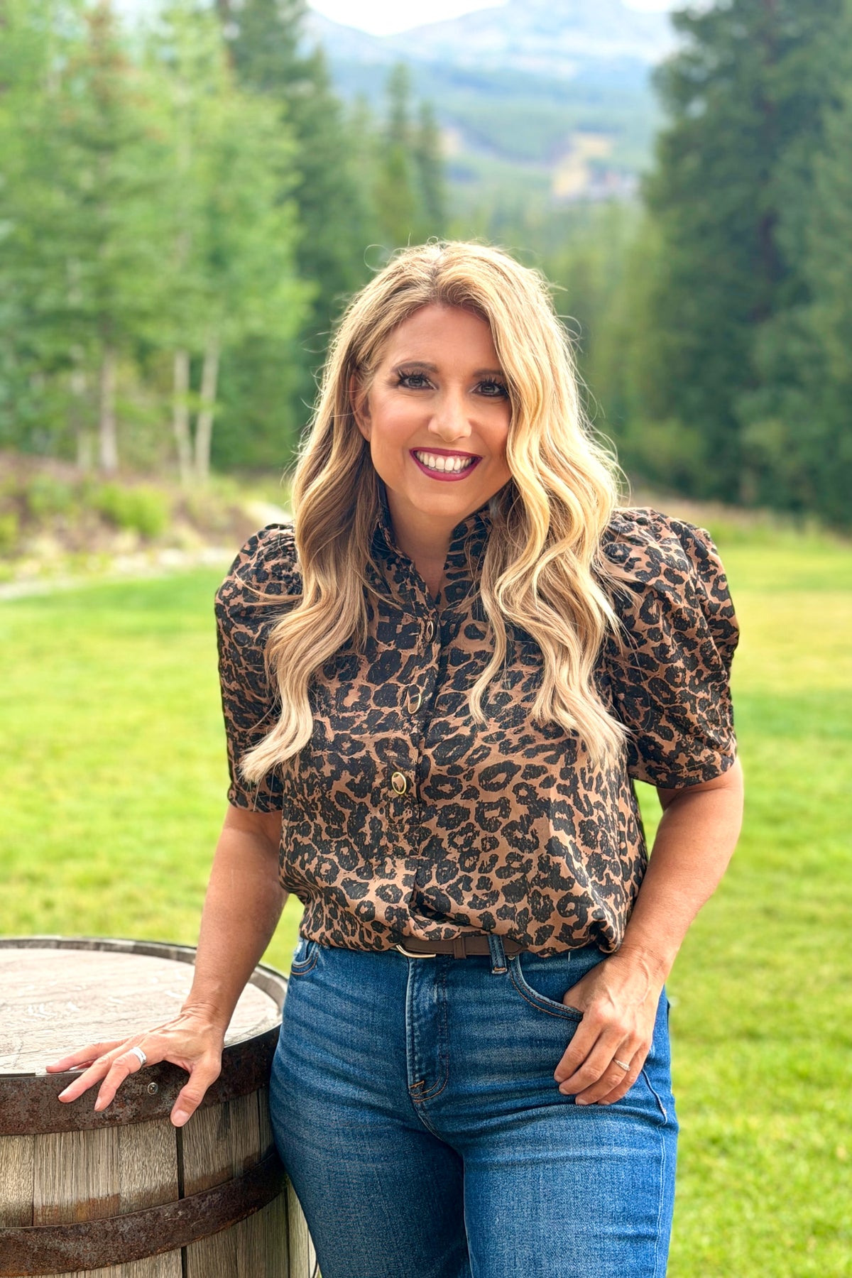 Evita Animal Print Top : Camel