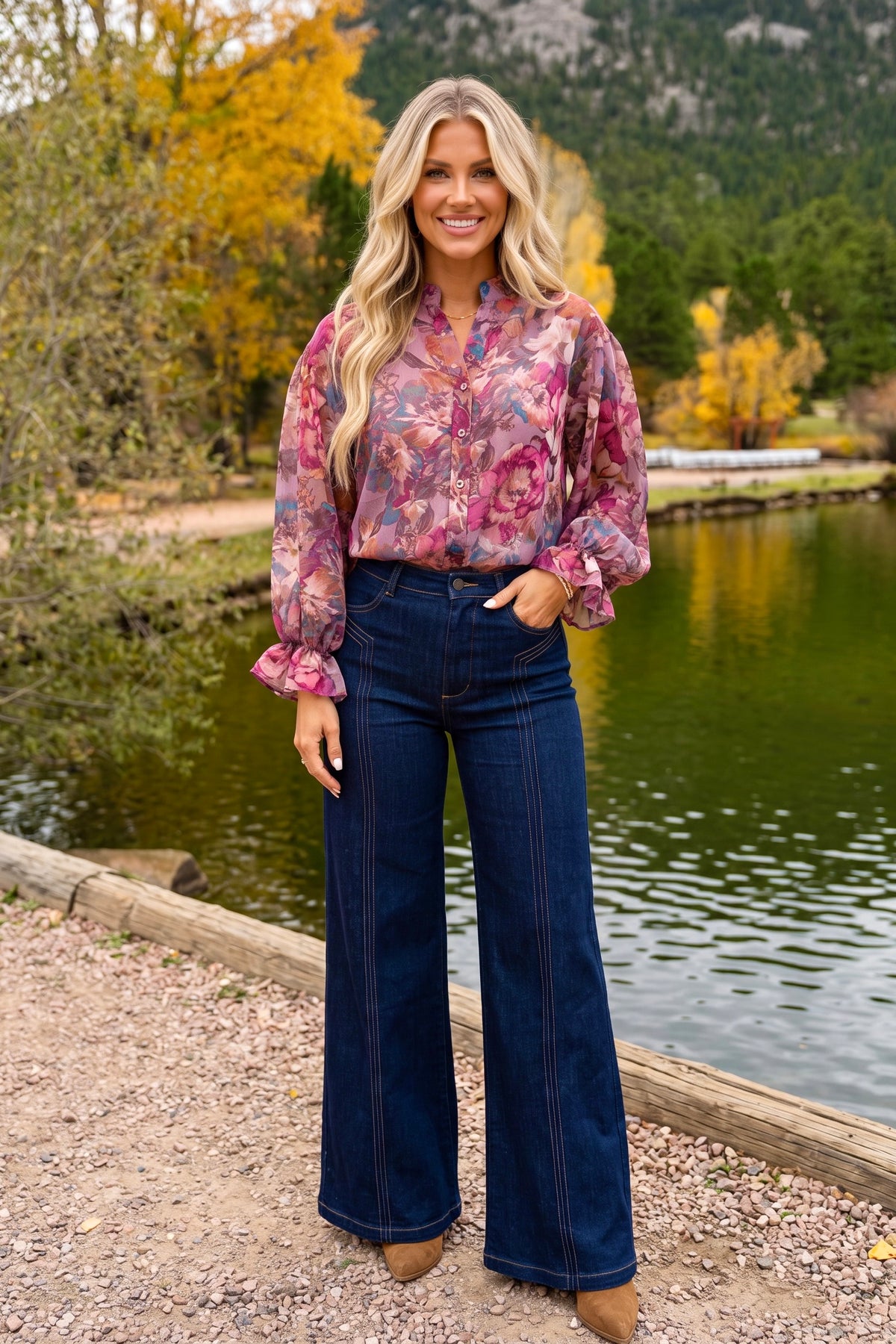 Lisette Floral Print Blouse : Dusty Mauve Multi