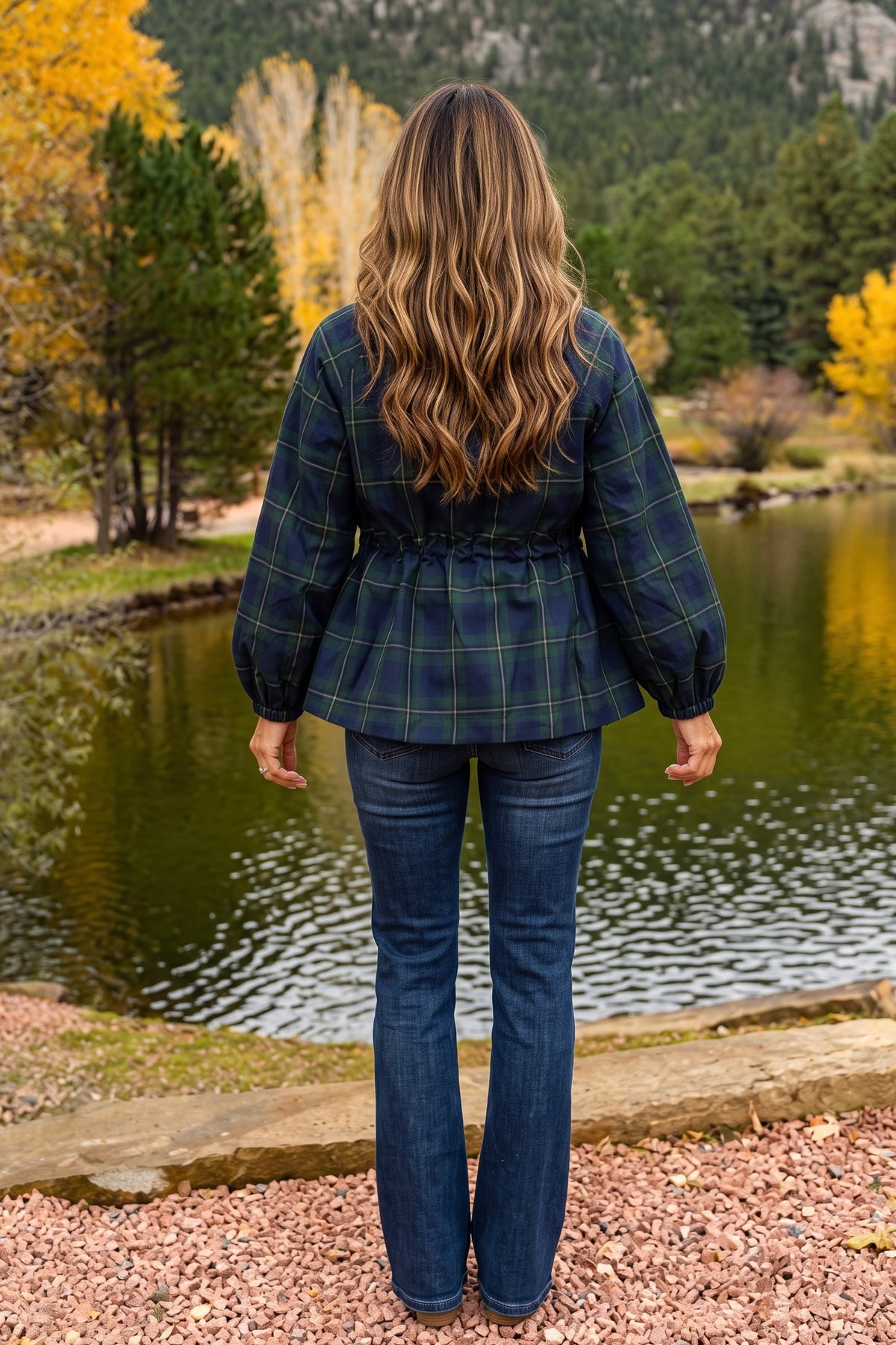 Lenore Zip Front Plaid Jacket : Green/Navy