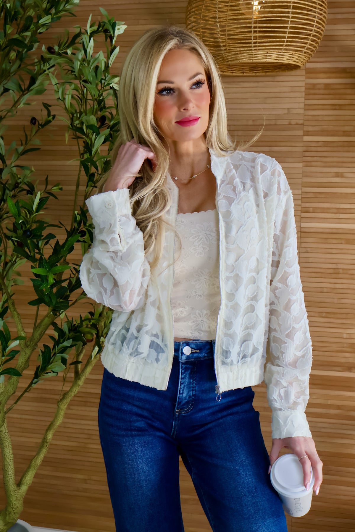 Dafne Semi-Sheer Woven Jacket : Off White