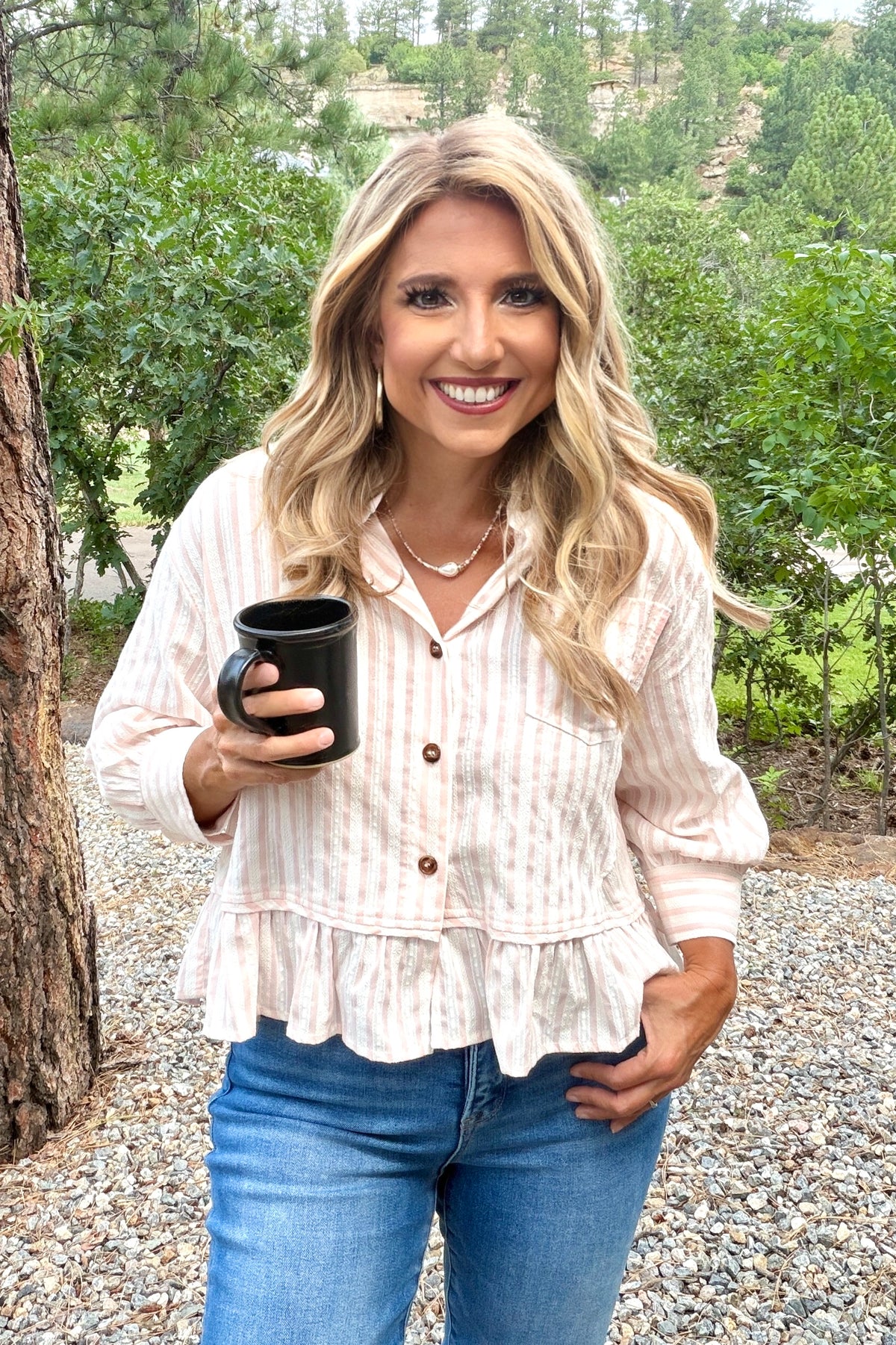 Brandi Drop Waist Striped Top : White/Blush