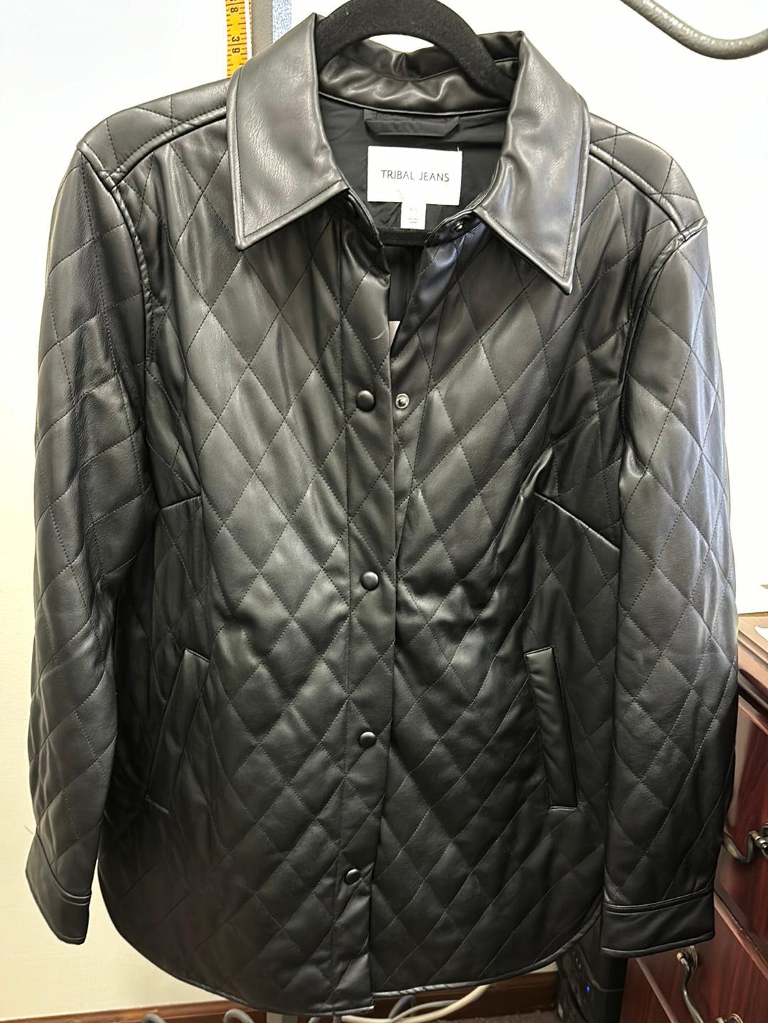 Tribal Irene Quilted Snap Front Pleather Coat : Black