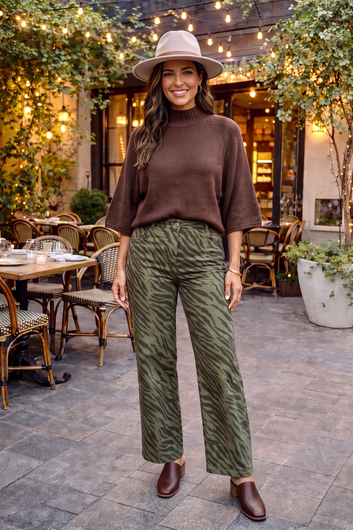 Entro Payton Zebra Print Jeans : Olive