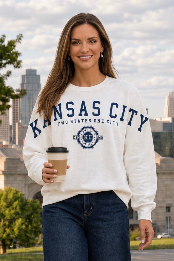 1KC Kansas City Two States One City Sweatshirt : White