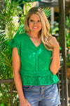 Pasadena Knitted V neck Top : Green