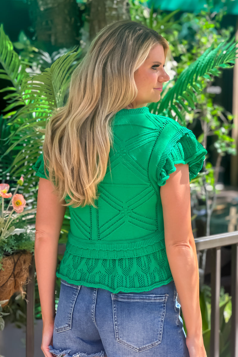 Pasadena Knitted V neck Top : Green