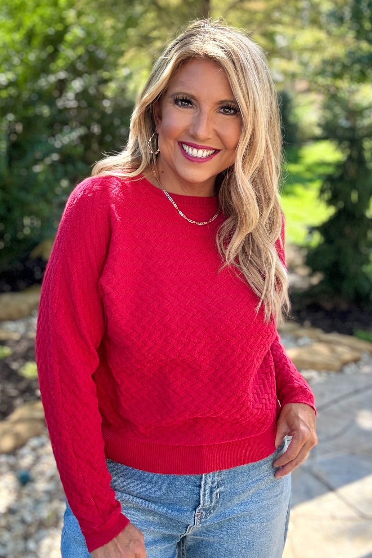 Evanthia Soft Gauge Textured Sweater : Red