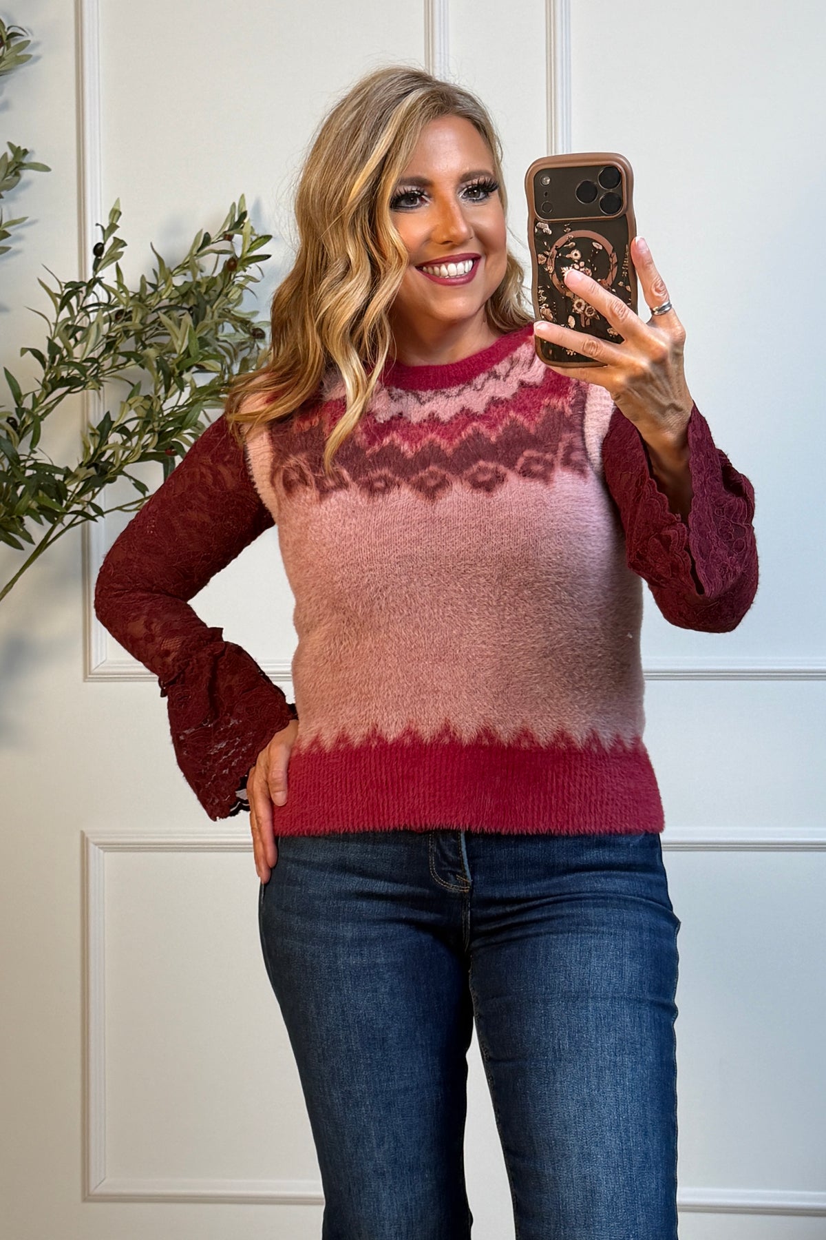 Tribal Pernille Crew Neck Sweater Vest : Pink Frost