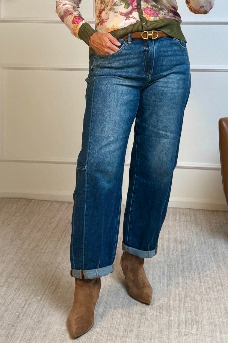Risen Morley High Rise Barrel Cuffed Jeans : Dark