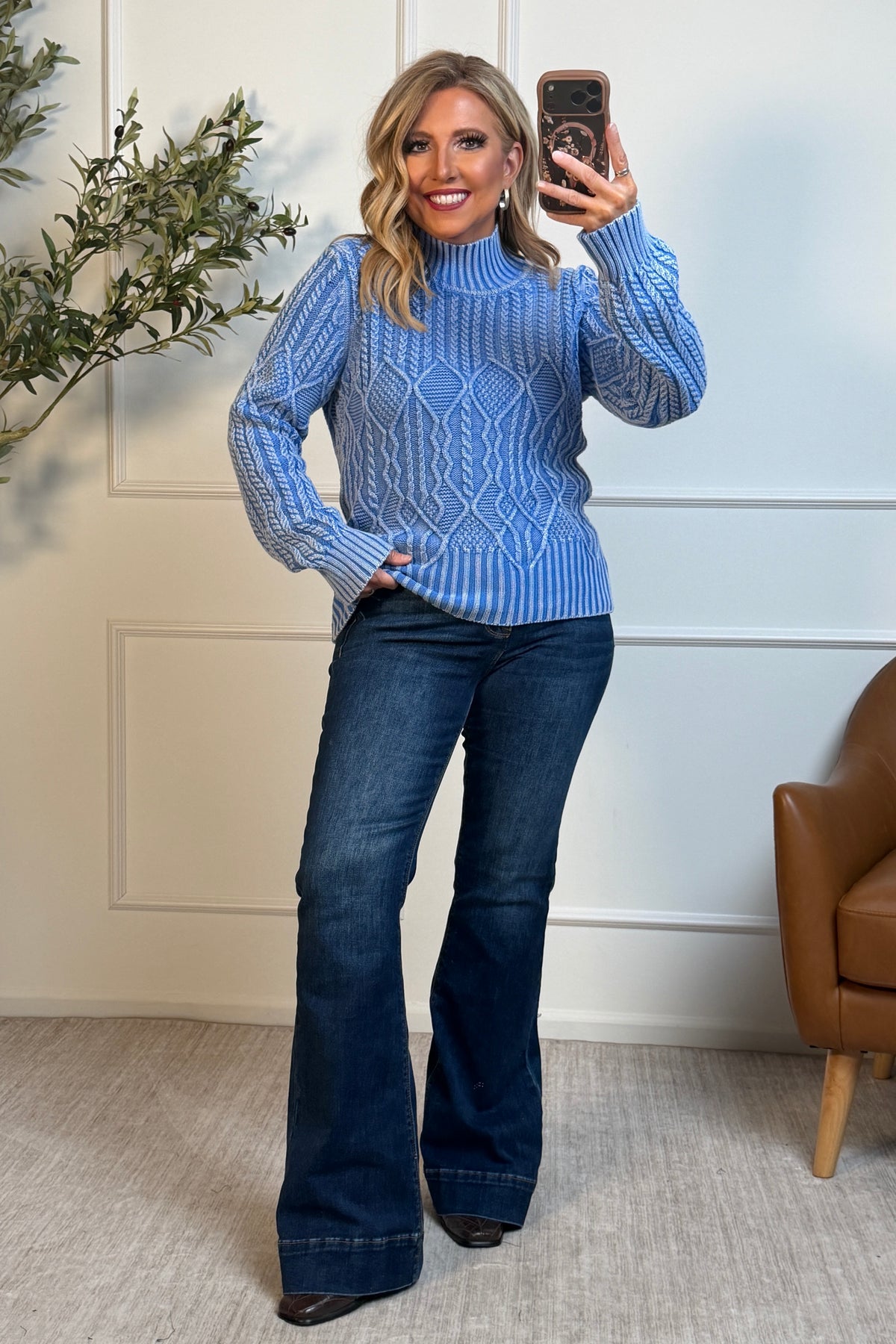 Tribal Brianna Mock Neck Sweater : Blue Aura