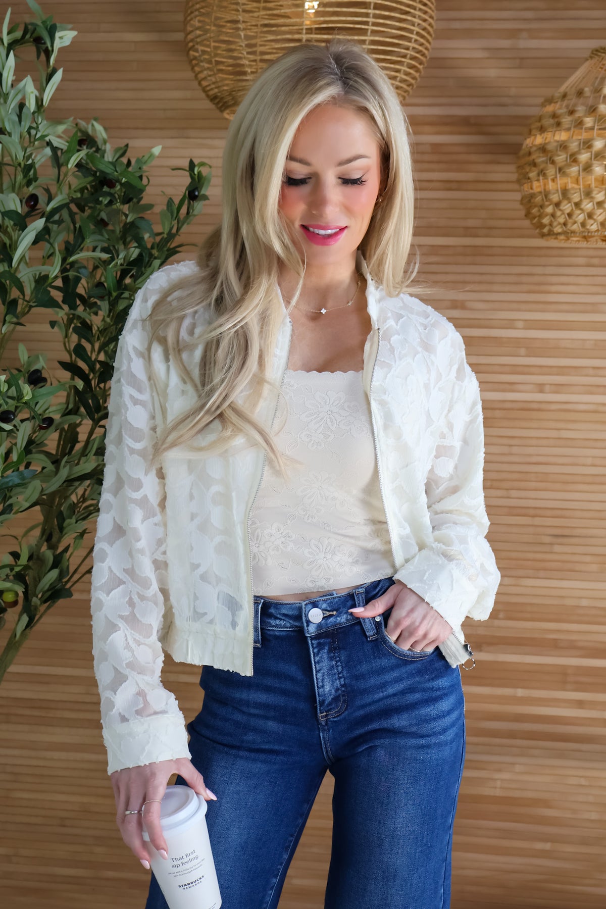 Dafne Semi-Sheer Woven Jacket : Off White
