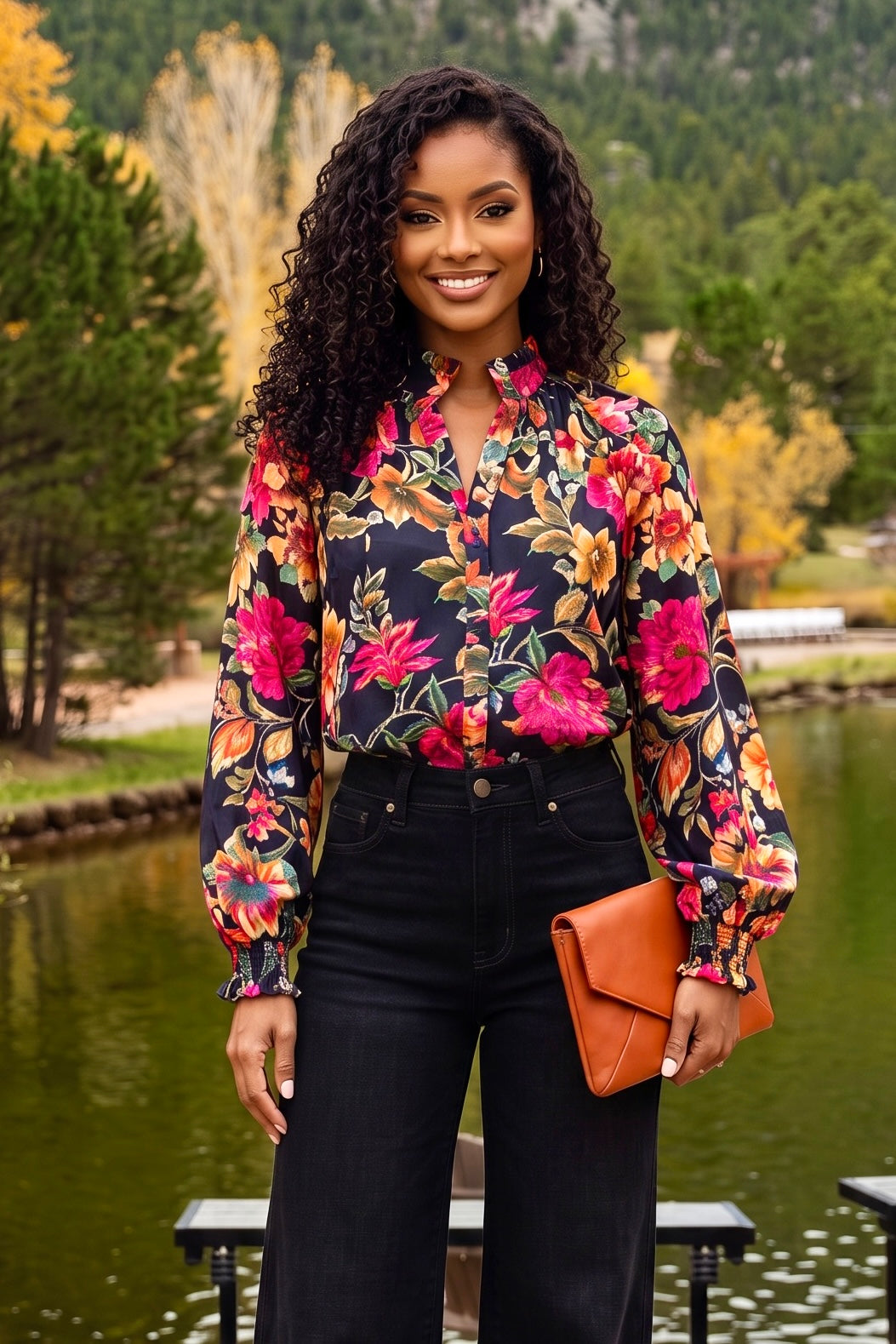 Marcella Vintage Floral Blouse : Navy Multi
