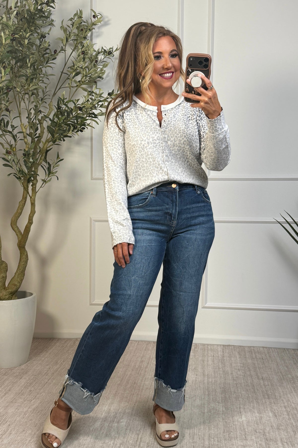Myah Faded Animal Print Button Up Cardigan : Cream