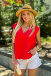 Marin V neck Sleeveless Top : Tomato