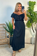 Tribal Delvina Maxi Dress w/ Front Detail : Black