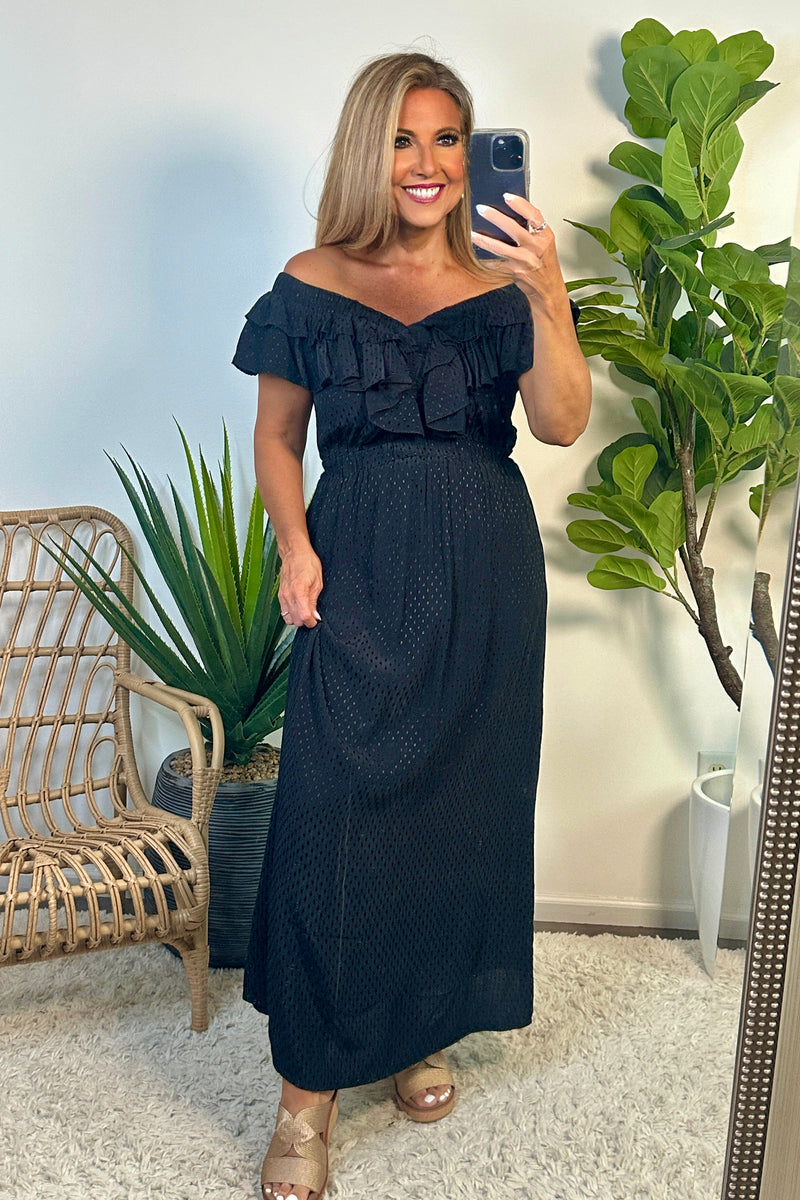 Tribal Delvina Maxi Dress w/ Front Detail : Black