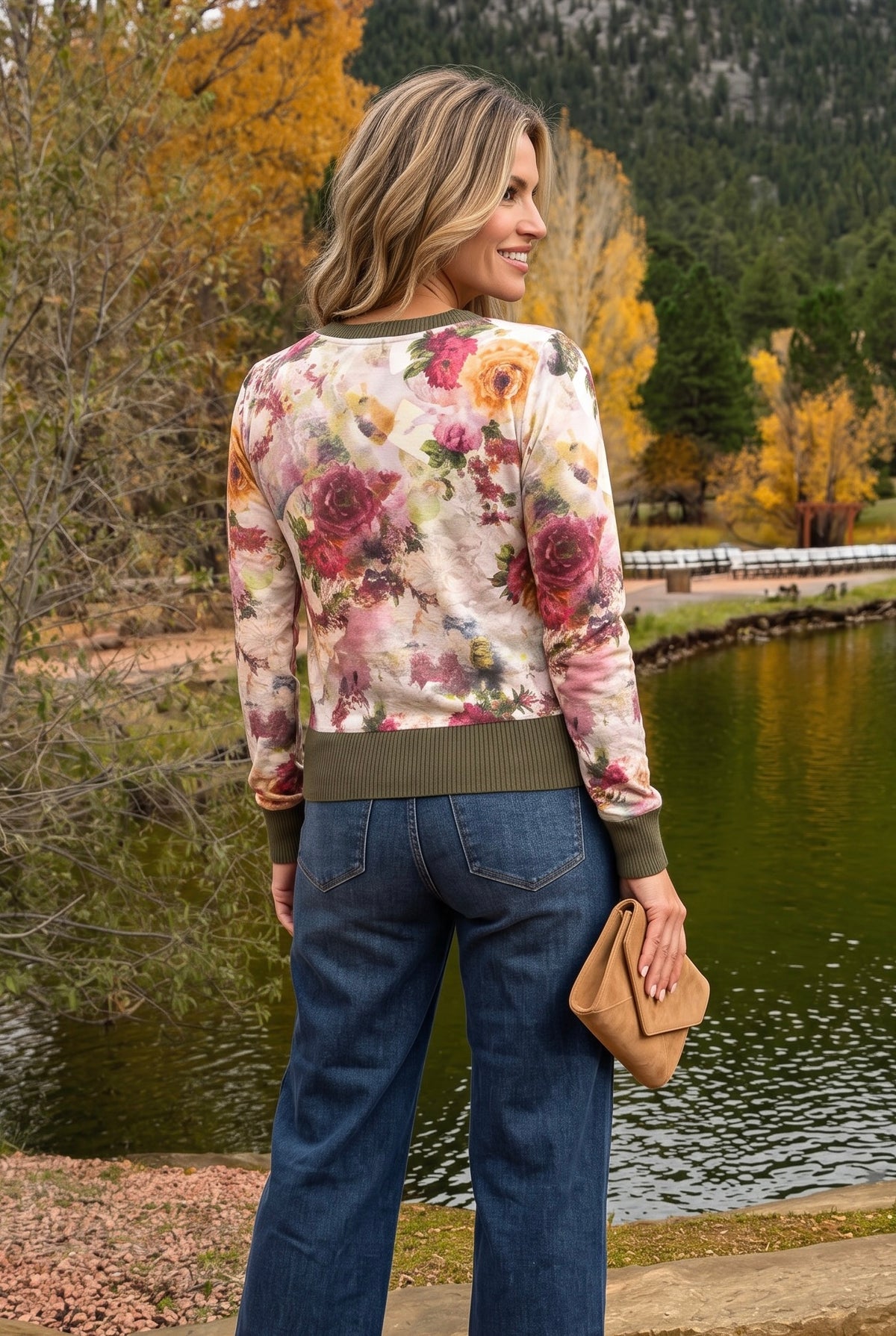 Avenly Mesh Floral Cardigan : Olive/Magenta