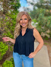 Eisley Pintuck Sleeveless w/ Lace detail Top : Black
