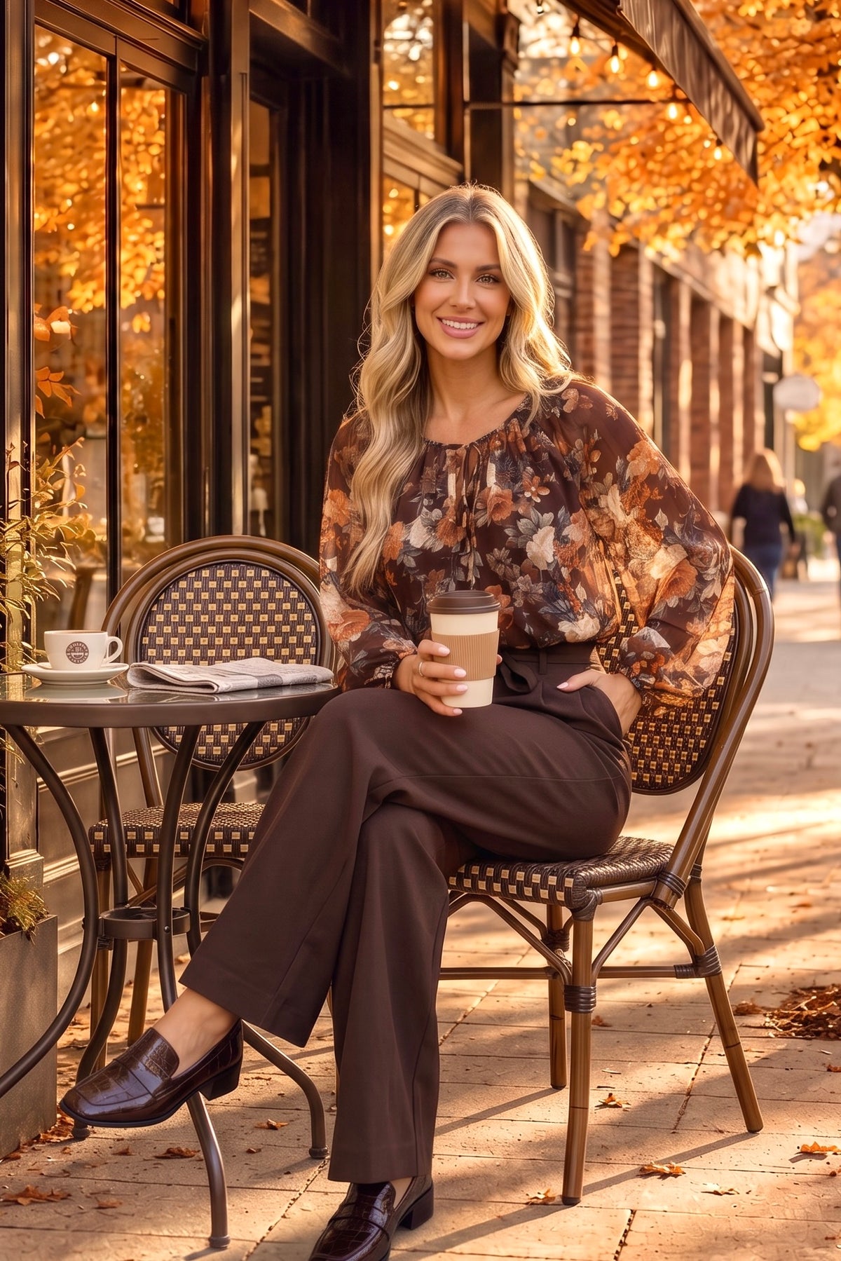 Deardin Tie Front Top : Brown