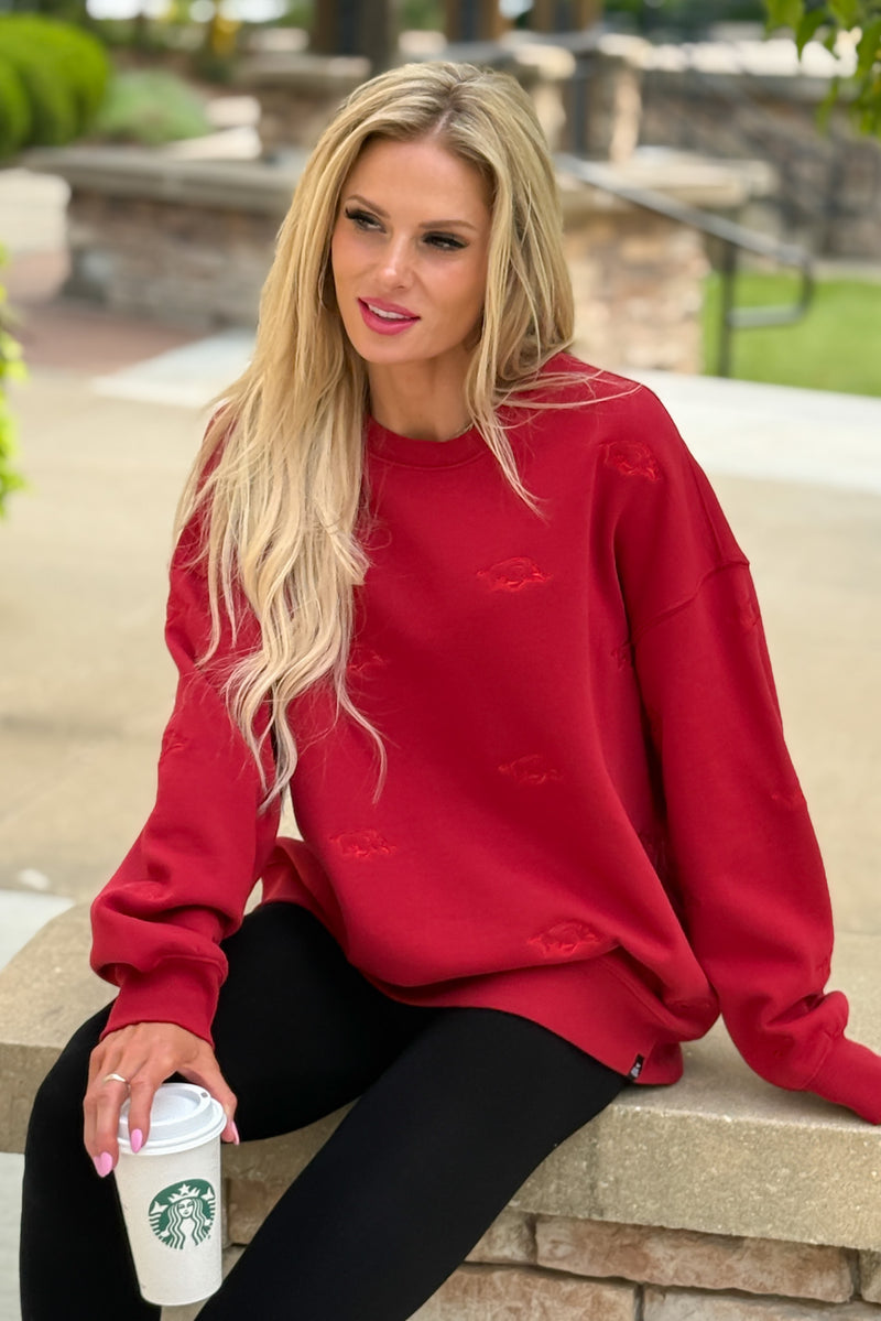 Arkansas Ritter Embroidered Sweatshirt : Crimson