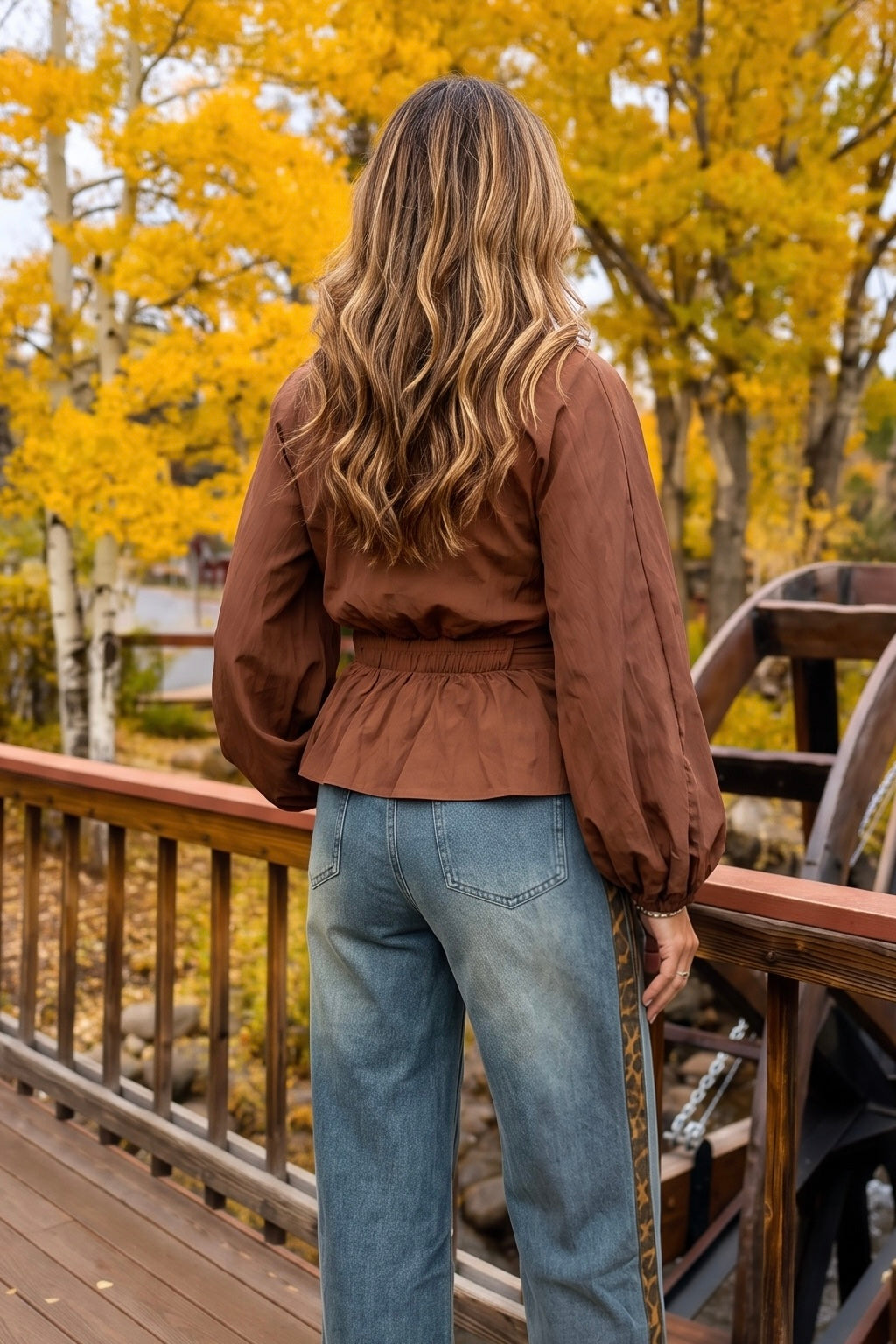 Gale Zip Up Jacket with Ruched Collar : Brown