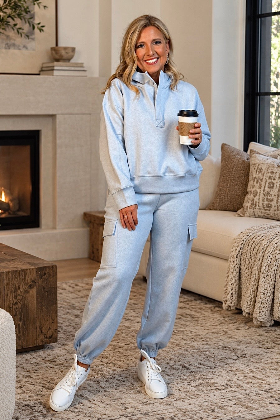 Eleora Quarter Zip Hoodie : Baby Blue