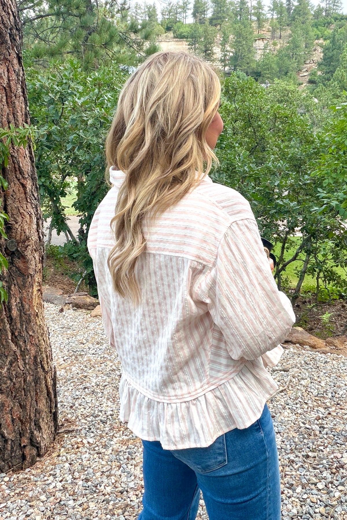 Brandi Drop Waist Striped Top : White/Blush