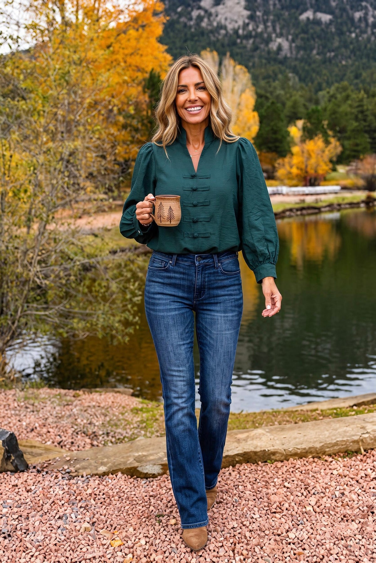 Astraea Long Sleeve V-Neck Top : Hunter Green