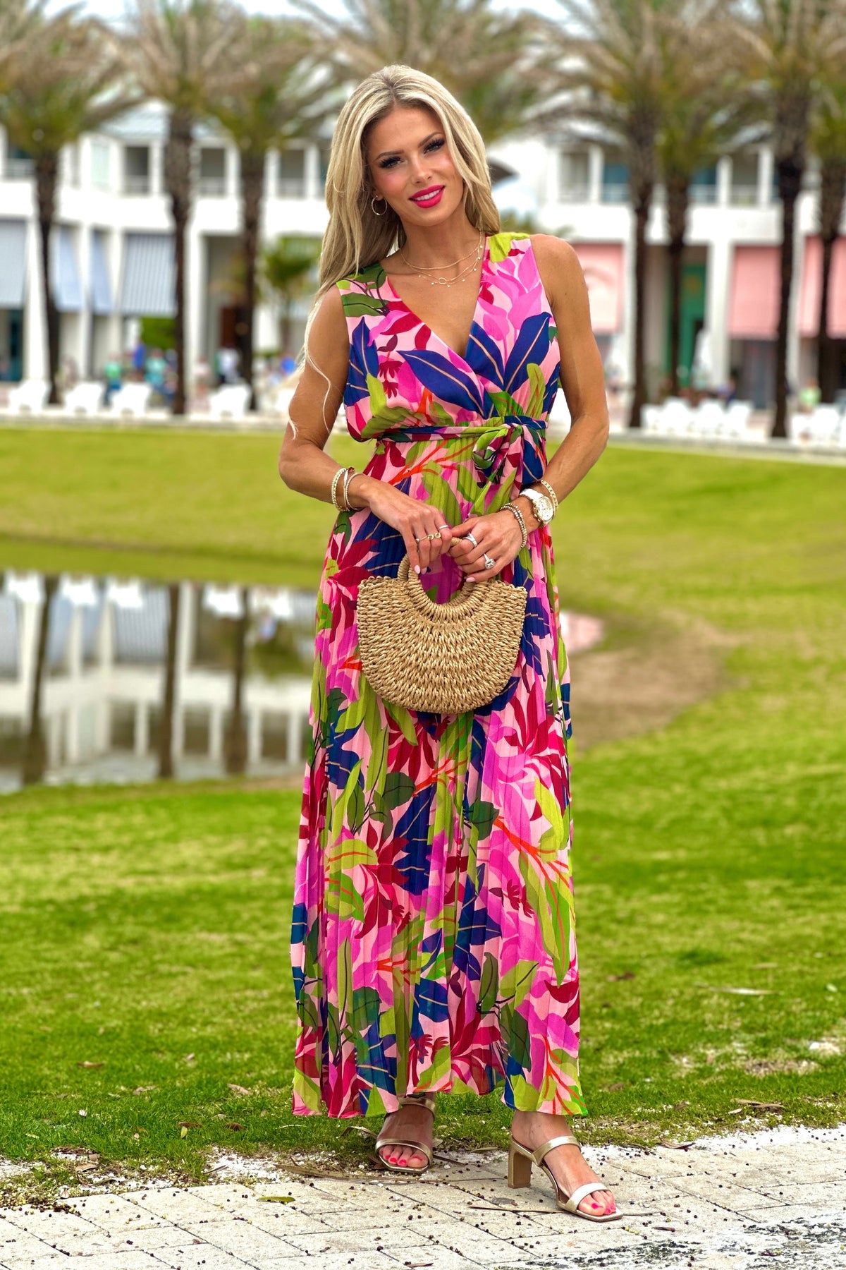 Tribal Brylee Sleeveless Plisee Dress : Teaberry