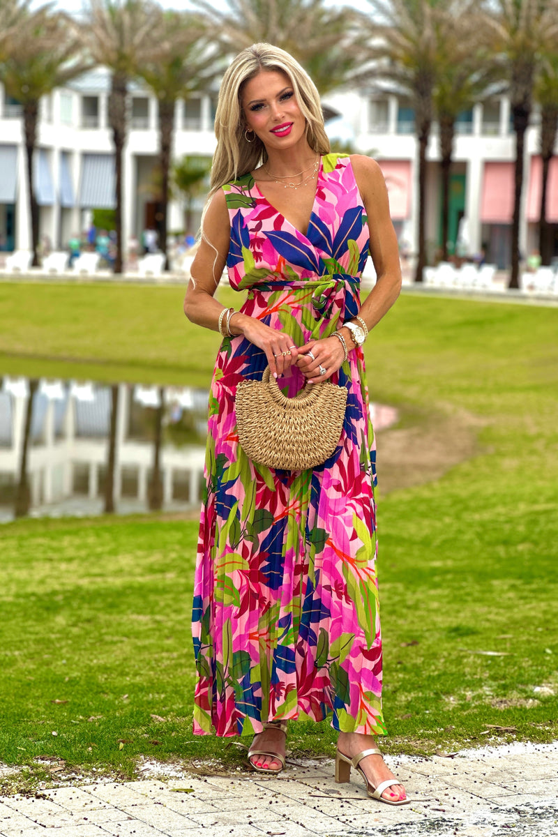 Tribal Brylee Sleeveless Plisee Dress : Teaberry