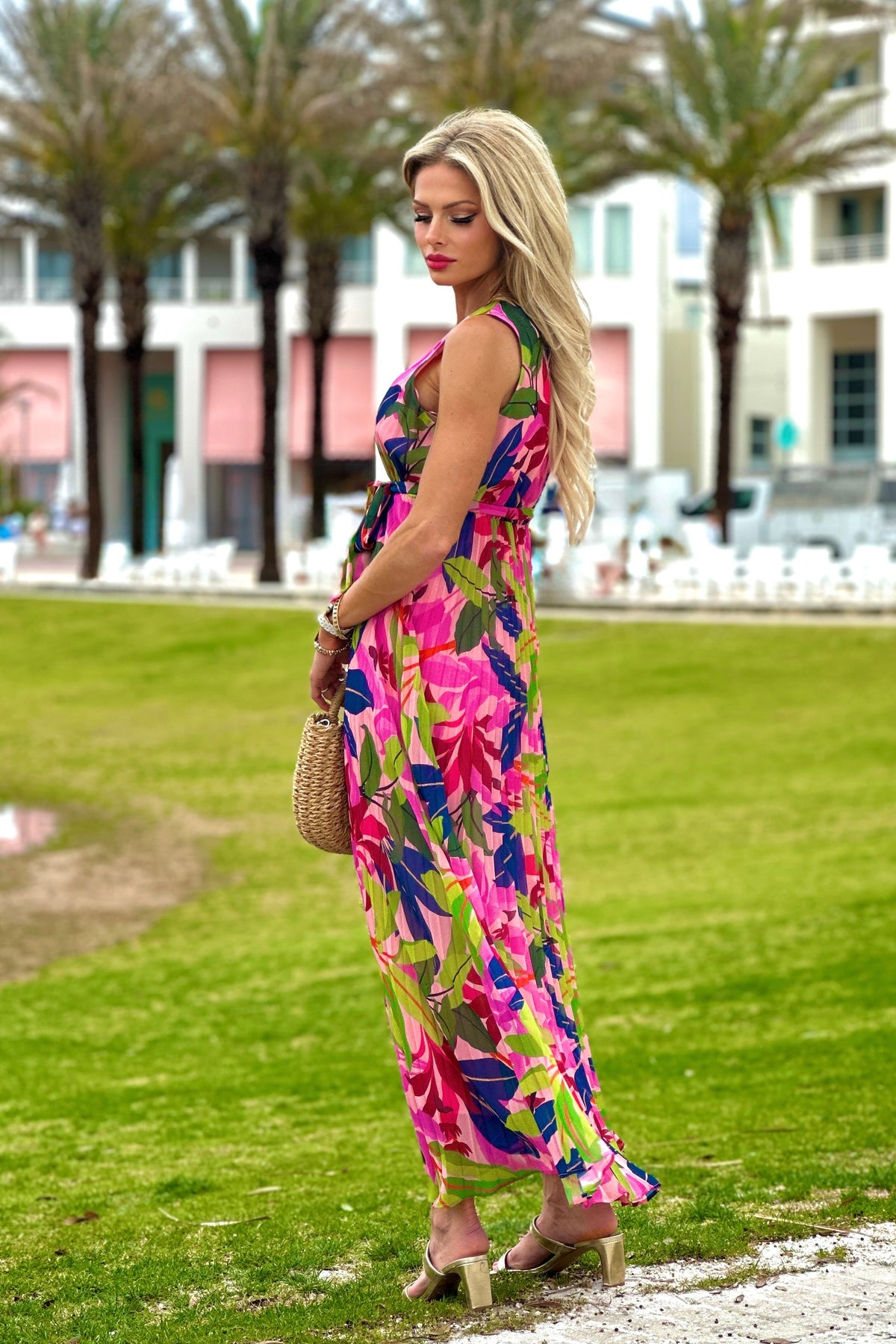 Tribal Brylee Sleeveless Plisee Dress : Teaberry