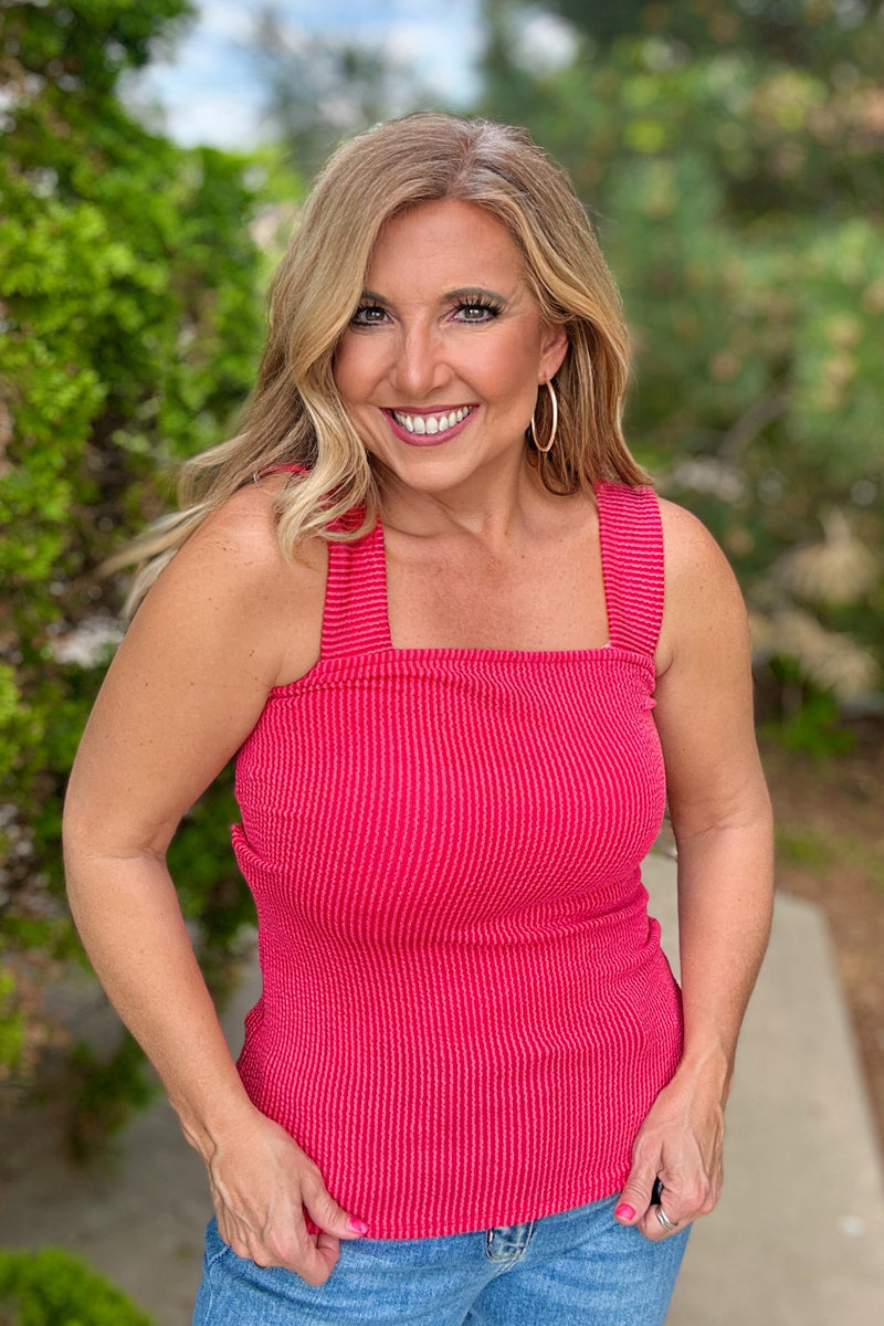 Esa Stretchy Ribbed Tank Top : Red
