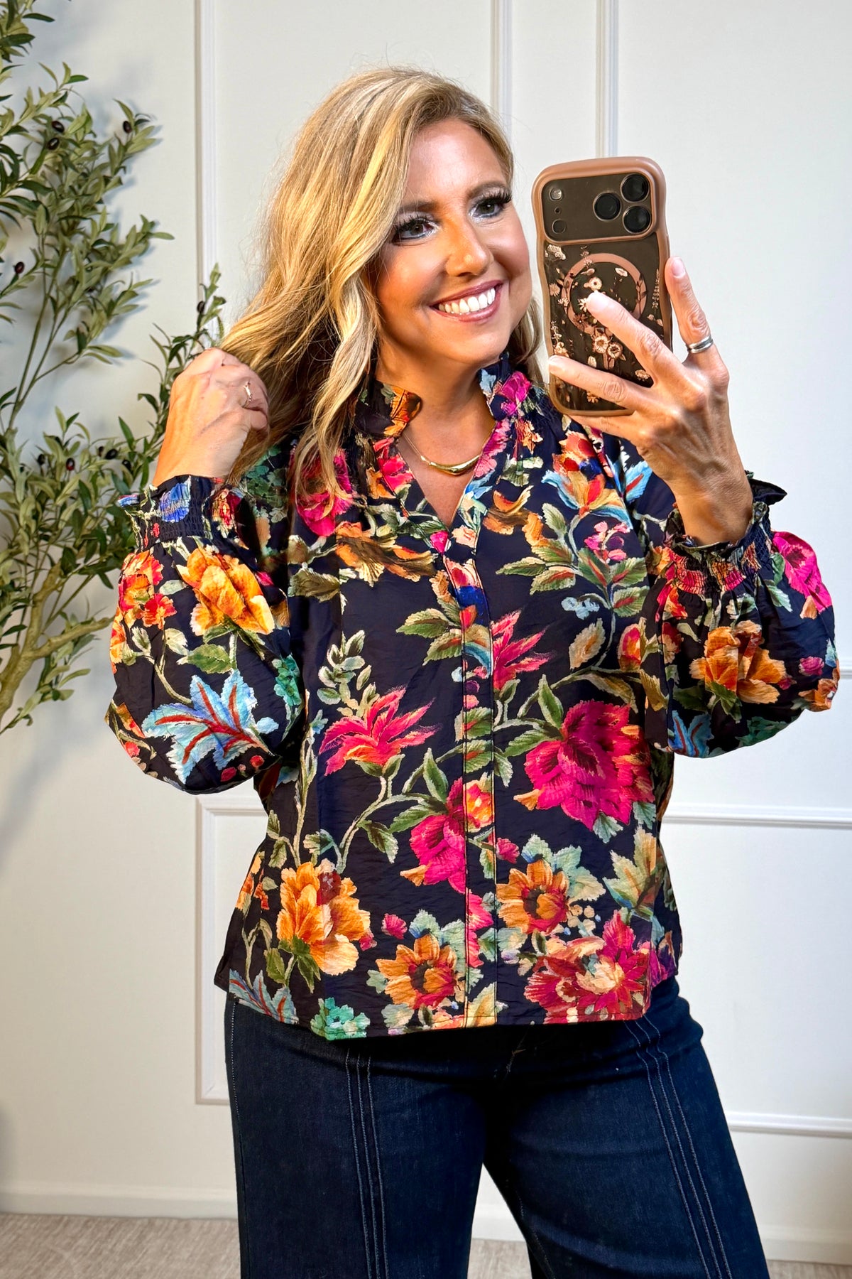 Marcella Vintage Floral Blouse : Navy Multi