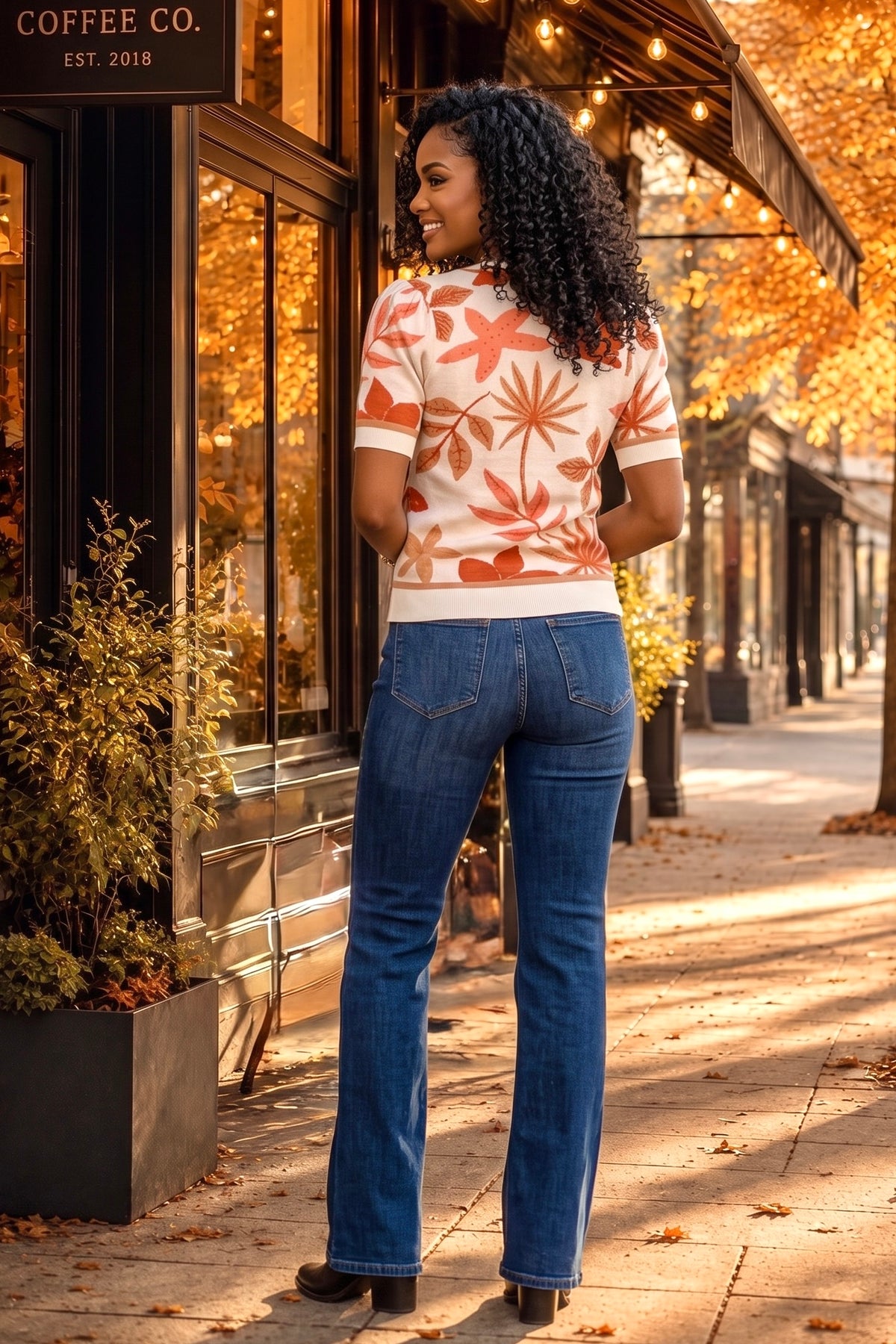 Krista Leaf Pattern Knit Sweater : Cream Multi